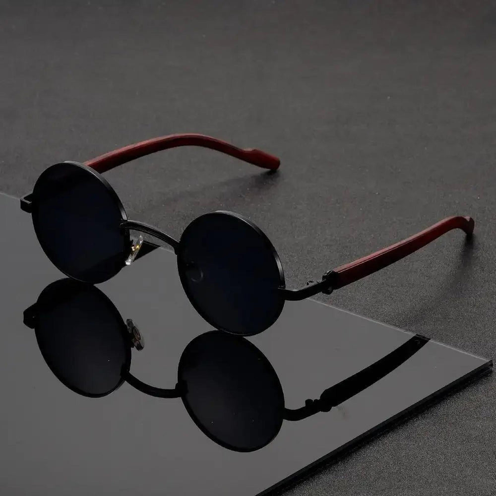 Isabella | Round Sunglasses Metal Frame Wood-Grain Temples UV400