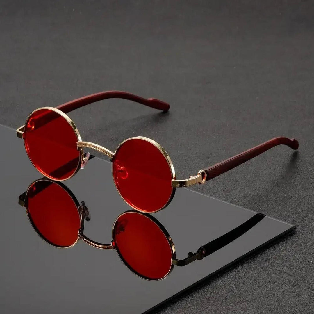 Isabella | Round Sunglasses Metal Frame Wood-Grain Temples UV400