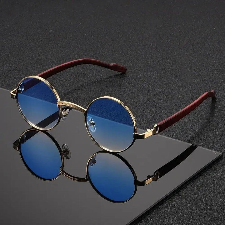 Isabella | Round Sunglasses Metal Frame Wood-Grain Temples UV400