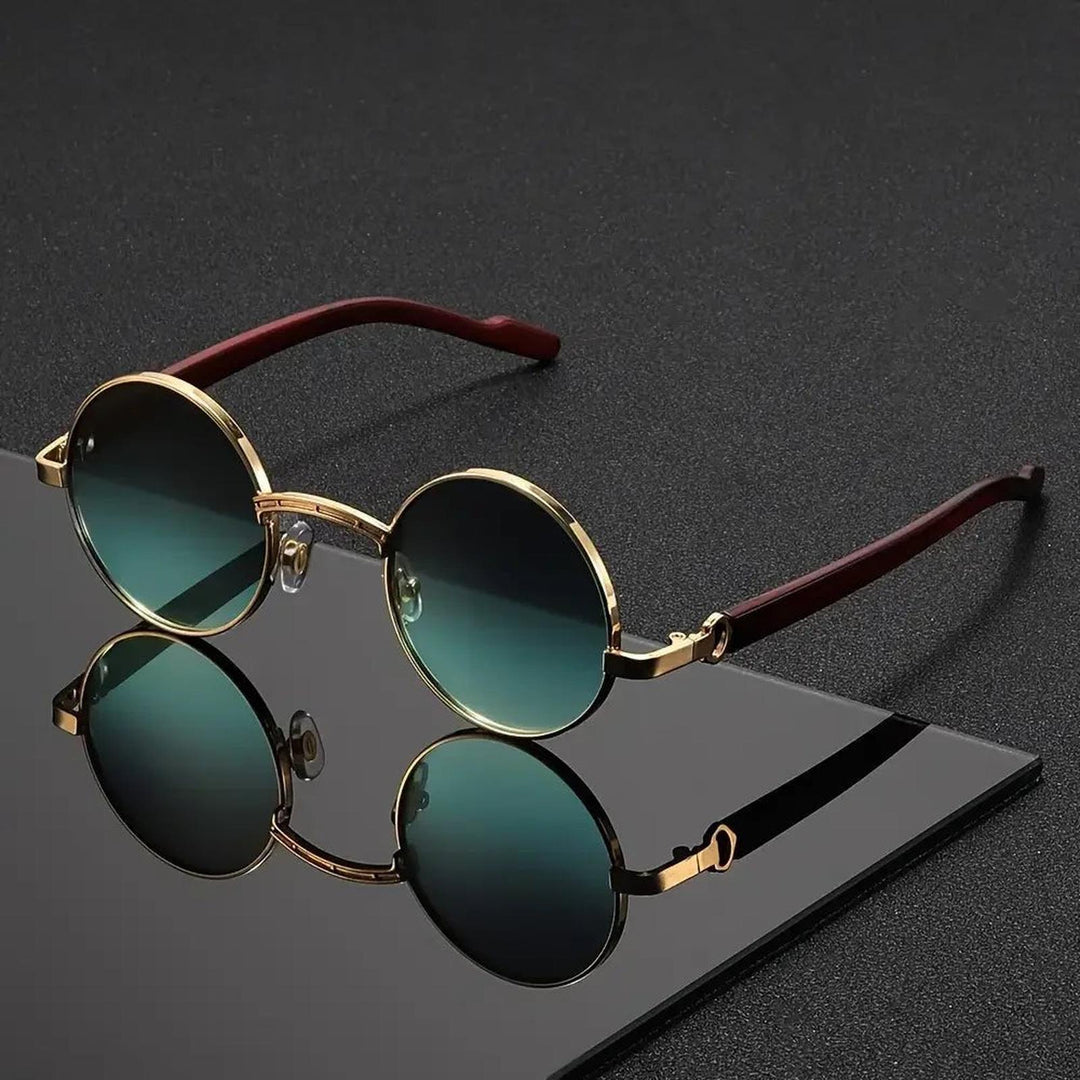 Isabella | Round Sunglasses Metal Frame Wood-Grain Temples UV400
