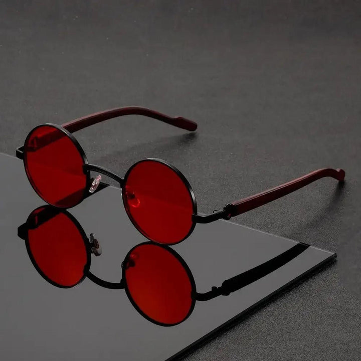 Isabella | Round Sunglasses Metal Frame Wood-Grain Temples UV400