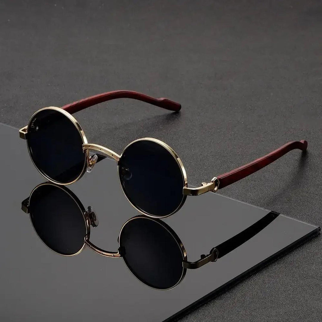 Isabella | Round Sunglasses Metal Frame Wood-Grain Temples UV400