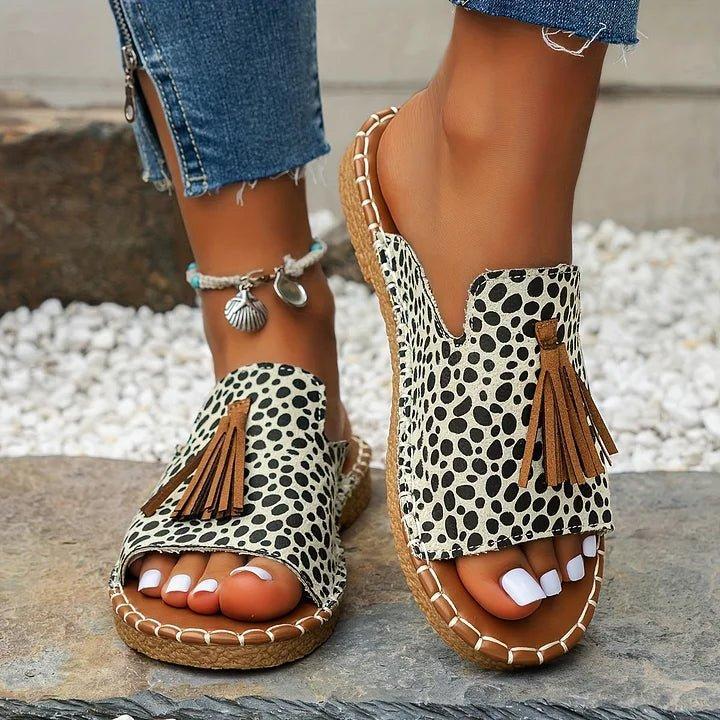 Isabella | Women's Slide Sandals Open Toe Tassel Flat Boho Pattern
