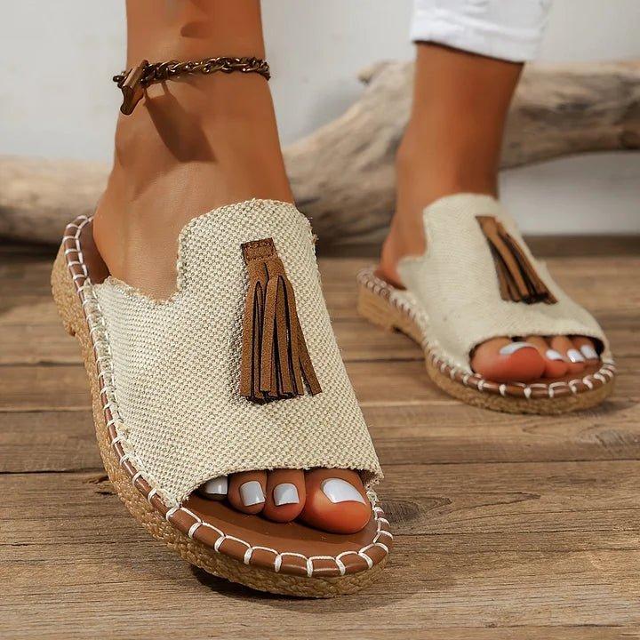 Isabella | Women's Slide Sandals Open Toe Tassel Flat Boho Pattern