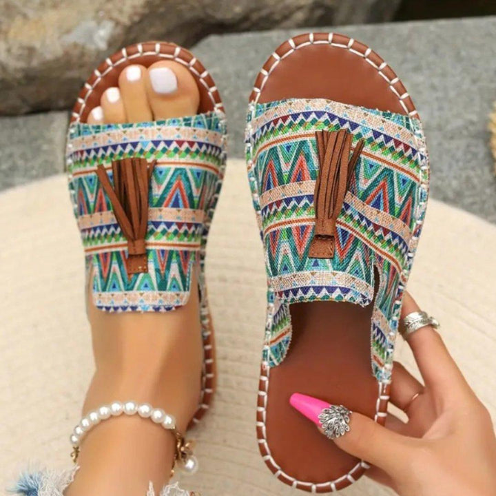 Isabella | Women's Slide Sandals Open Toe Tassel Flat Boho Pattern