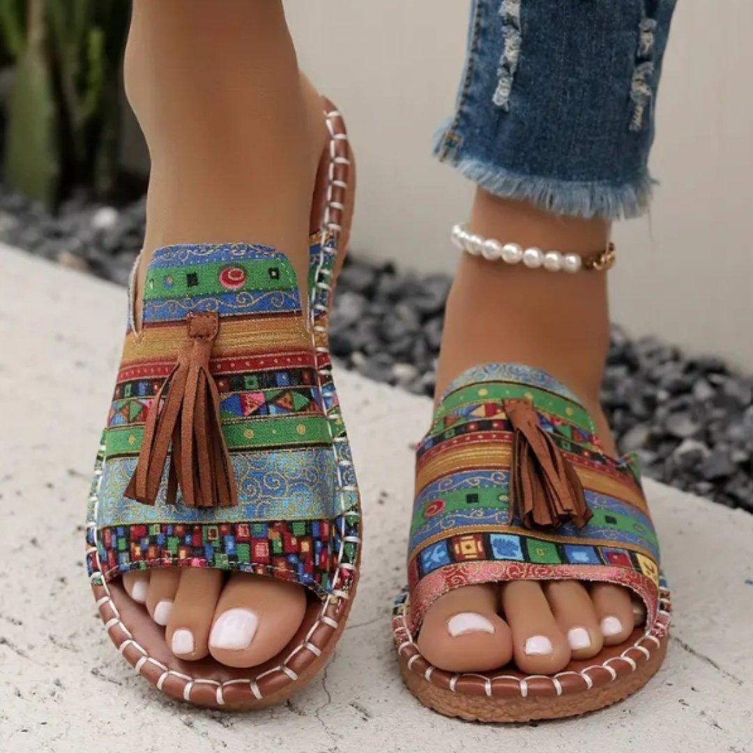 Isabella | Women's Slide Sandals Open Toe Tassel Flat Boho Pattern
