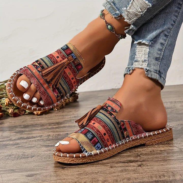 Isabella | Women's Slide Sandals Open Toe Tassel Flat Boho Pattern