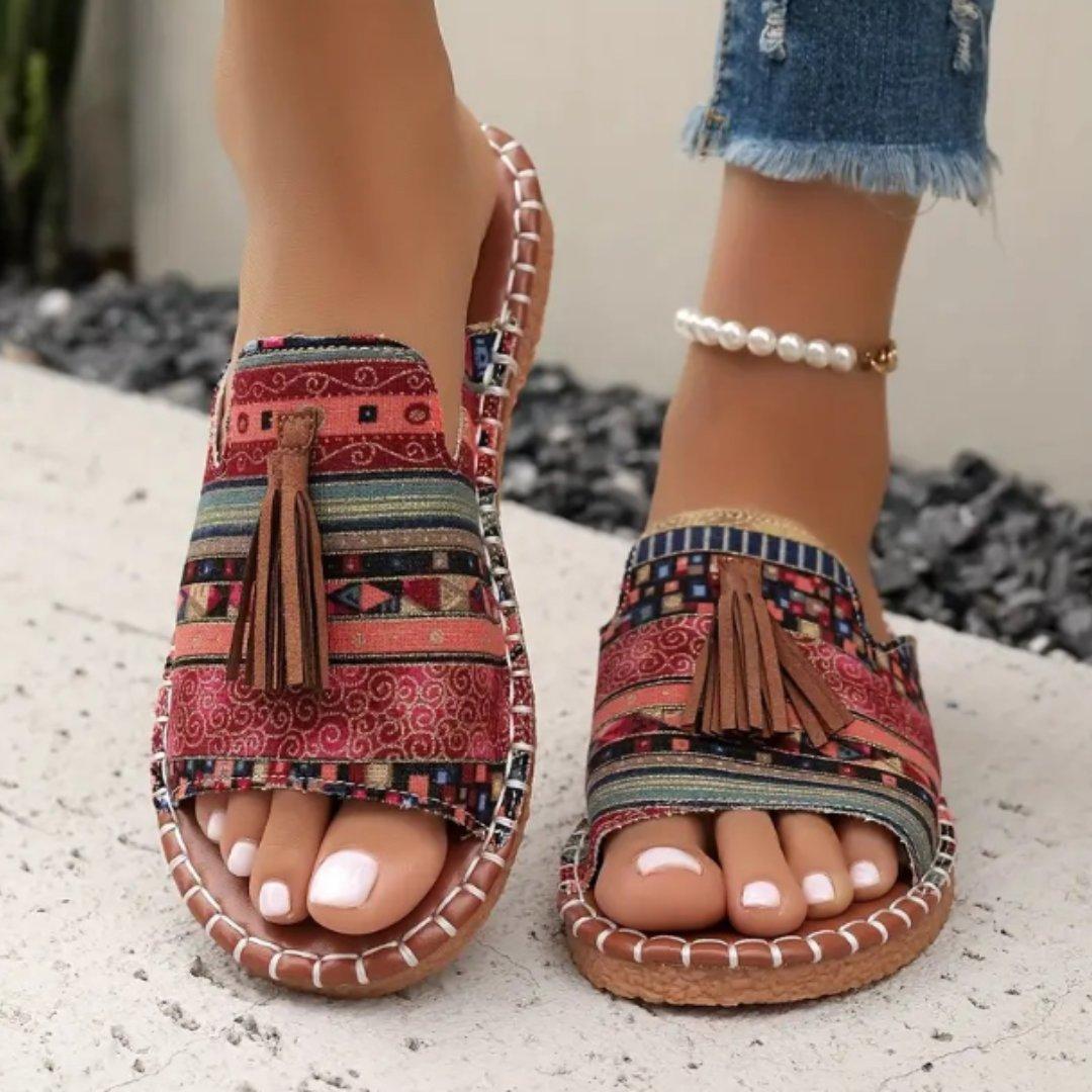 Isabella | Women's Slide Sandals Open Toe Tassel Flat Boho Pattern