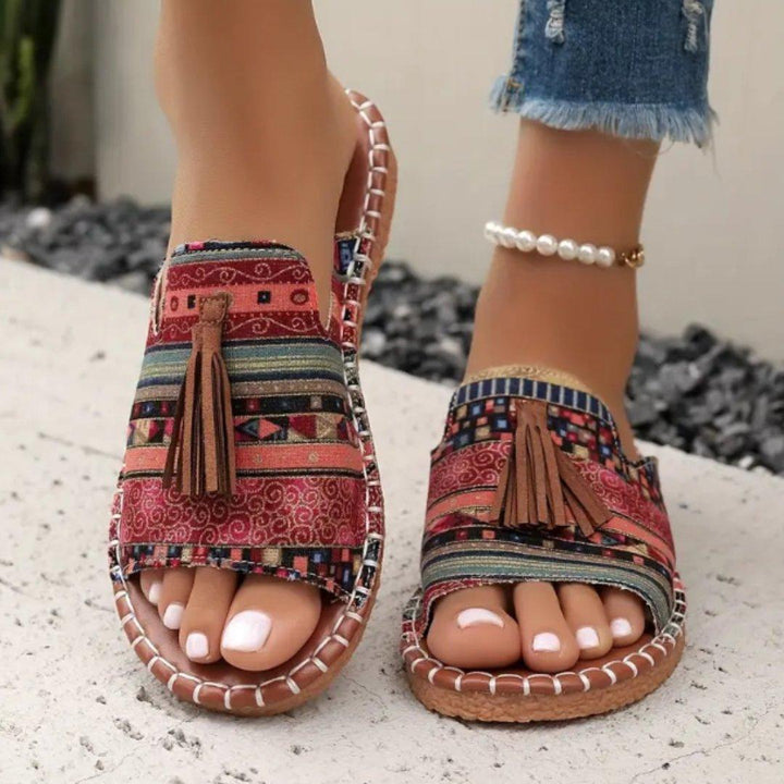 Isabella | Women's Slide Sandals Open Toe Tassel Flat Boho Pattern