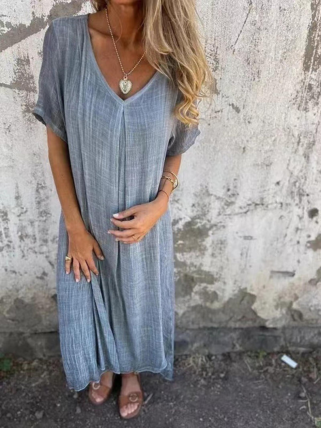 Jacklyn | Women’s Solid Summer Midi Dress Loose Casual