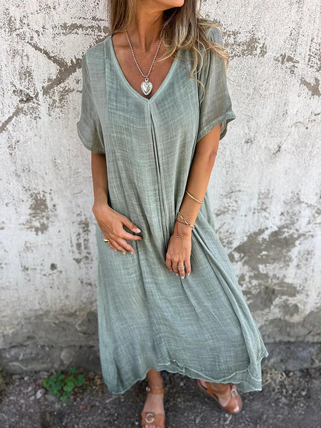 Jacklyn | Women’s Solid Summer Midi Dress Loose Casual
