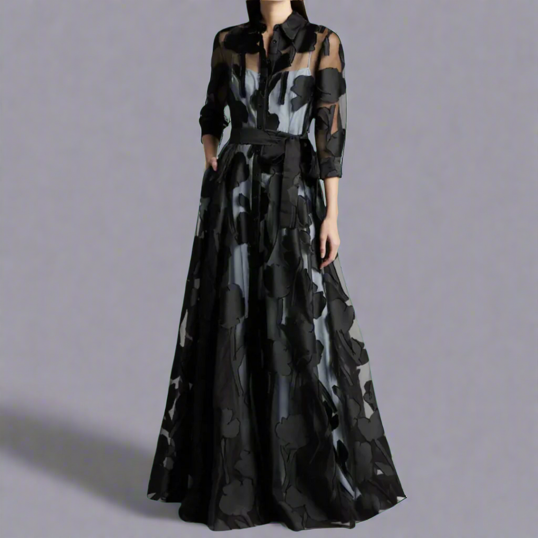 Jamie | Women's Summer Sheer Floral Maxi Shirt Dress