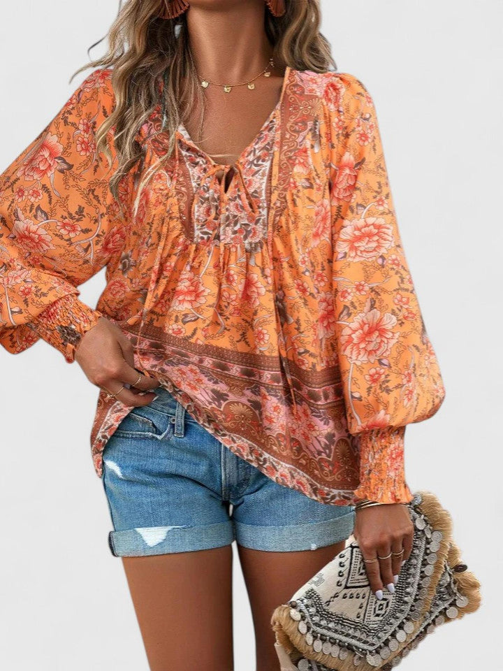 Jessica | Women's Boho Floral Long Sleeve Peasant Top