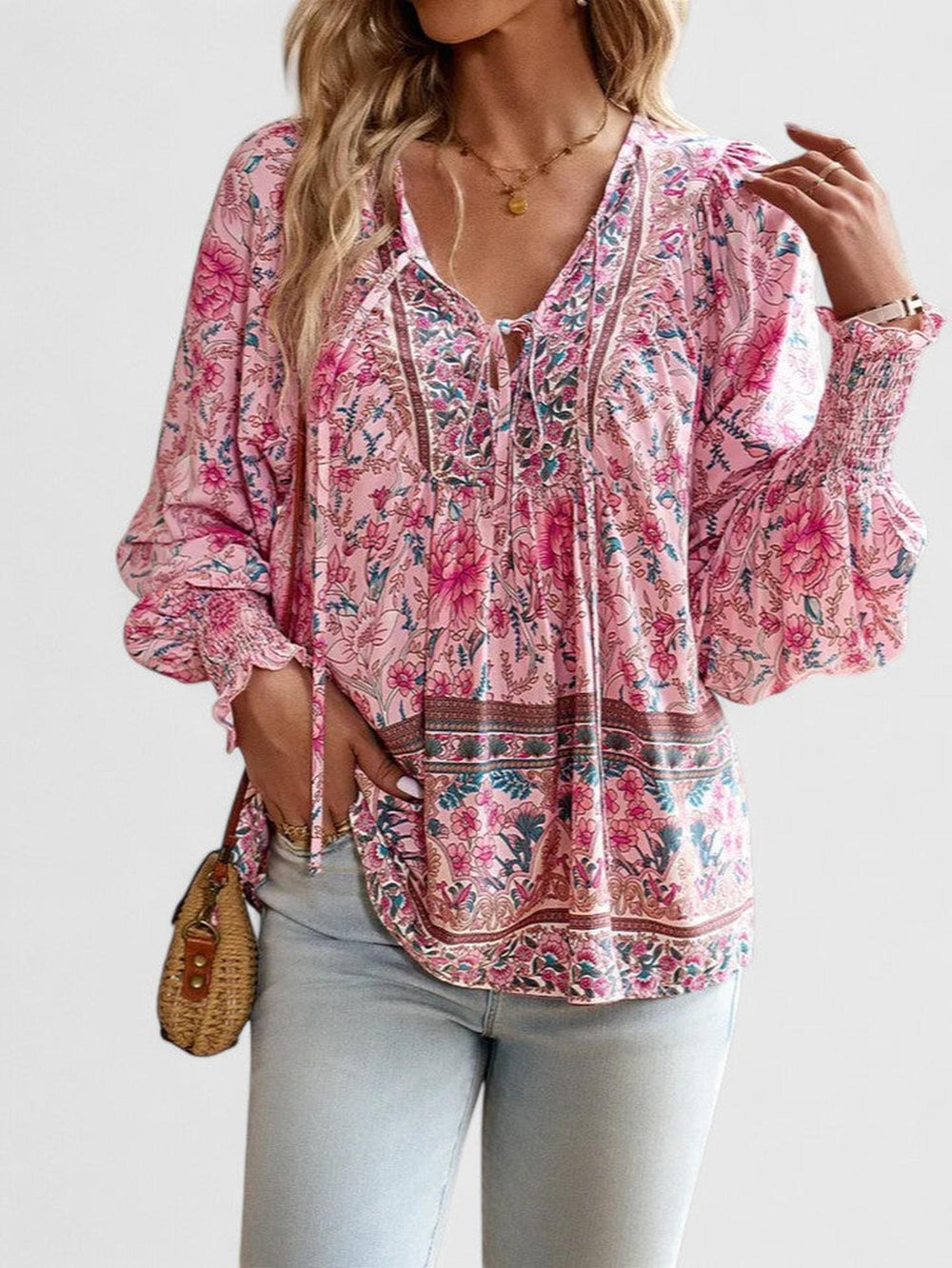 Jessica | Women's Boho Floral Long Sleeve Peasant Top