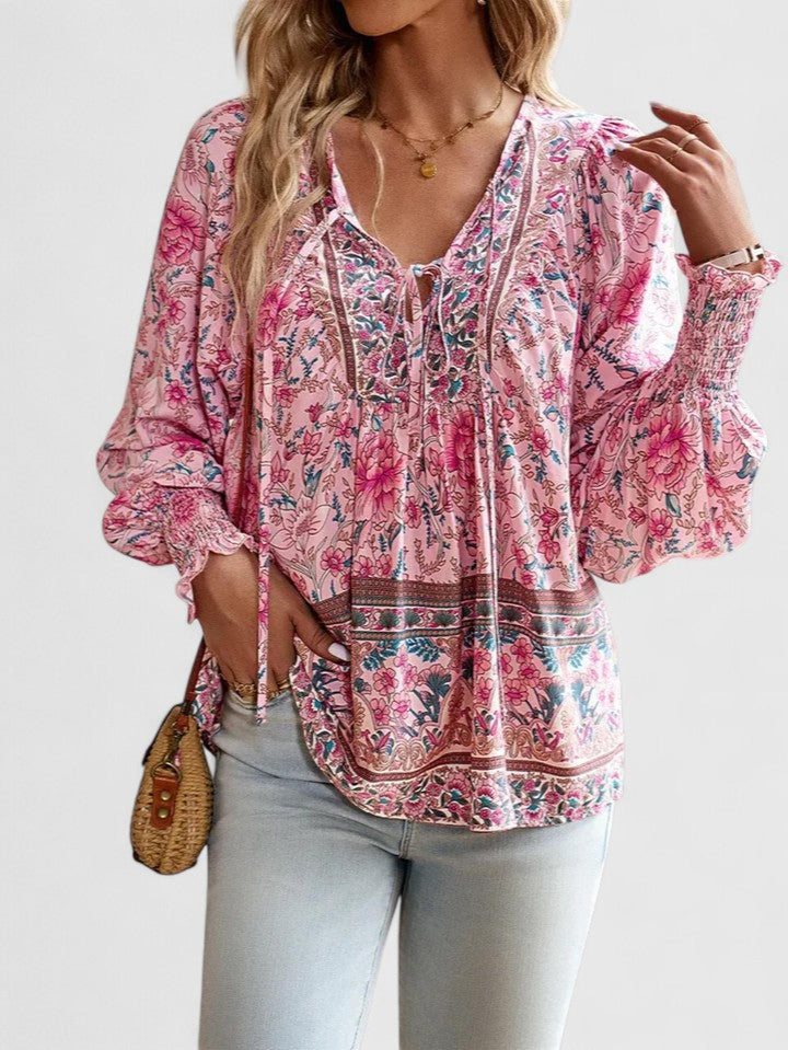 Jessica | Women's Boho Floral Long Sleeve Peasant Top