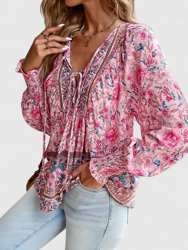 Jessica | Women's Boho Floral Long Sleeve Peasant Top