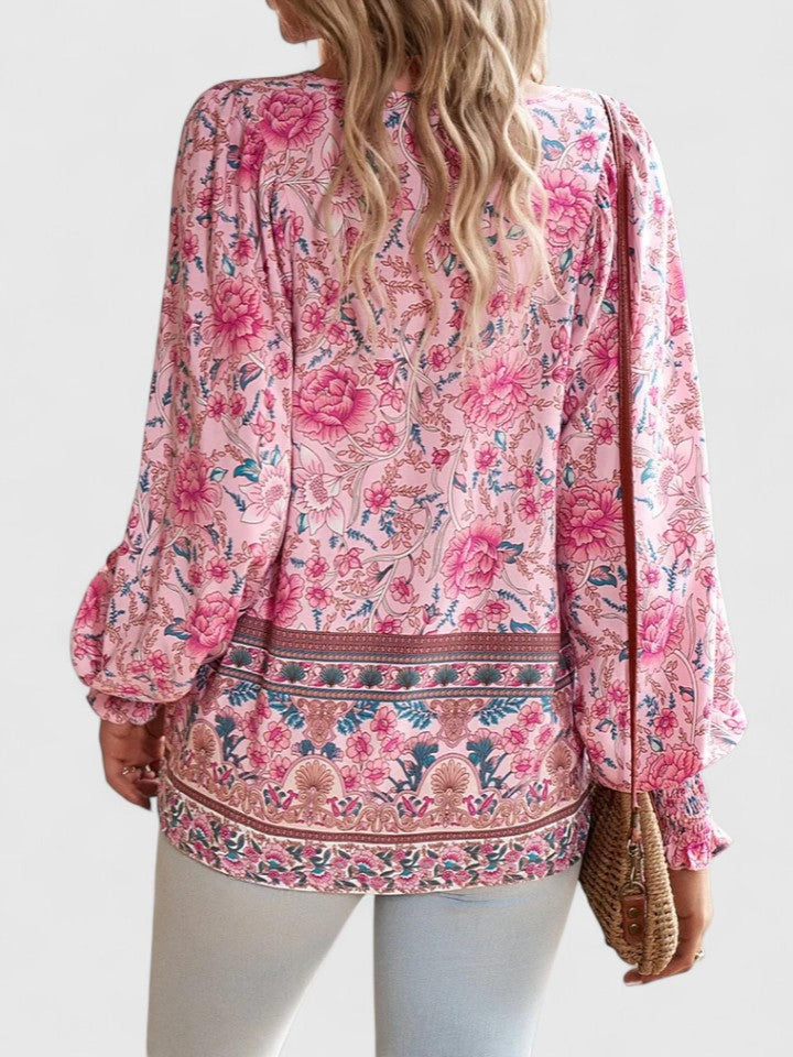 Jessica | Women's Boho Floral Long Sleeve Peasant Top