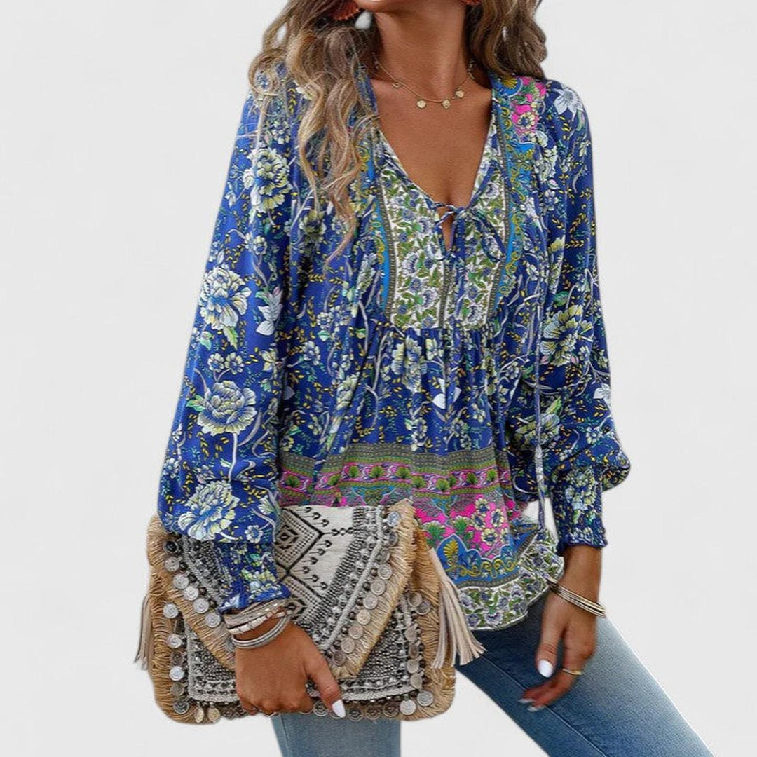 Jessica | Women's Boho Floral Long Sleeve Peasant Top