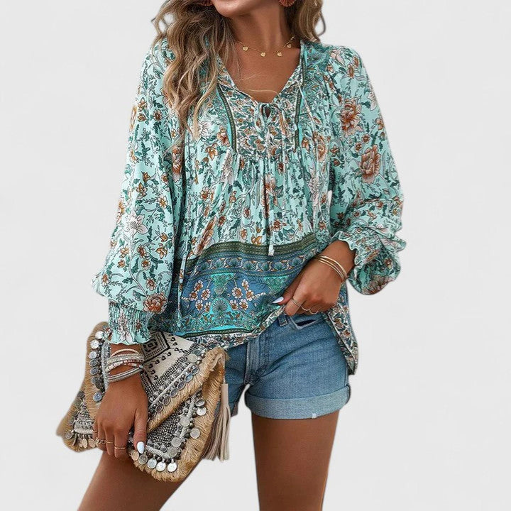 Jessica | Women's Boho Floral Long Sleeve Peasant Top