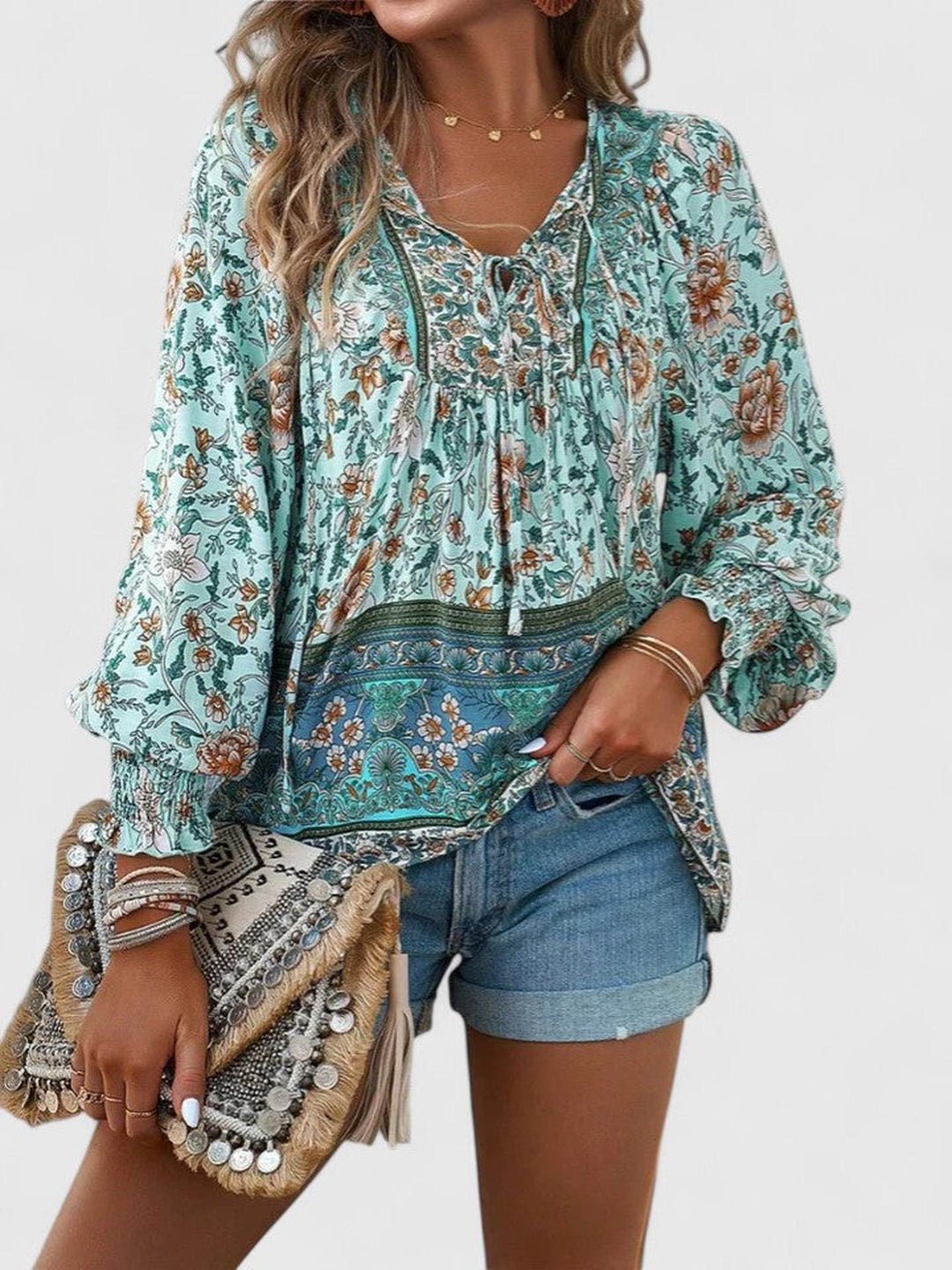 Jessica | Women's Boho Floral Long Sleeve Peasant Top