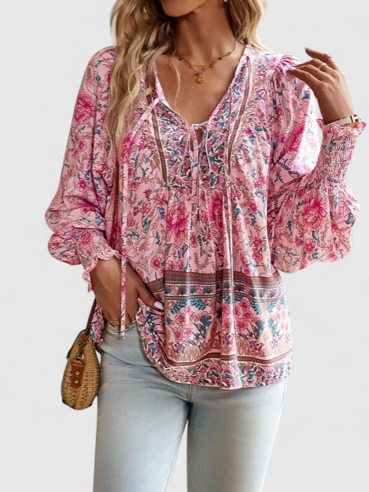 Jessica | Women's Boho Floral Long Sleeve Peasant Top