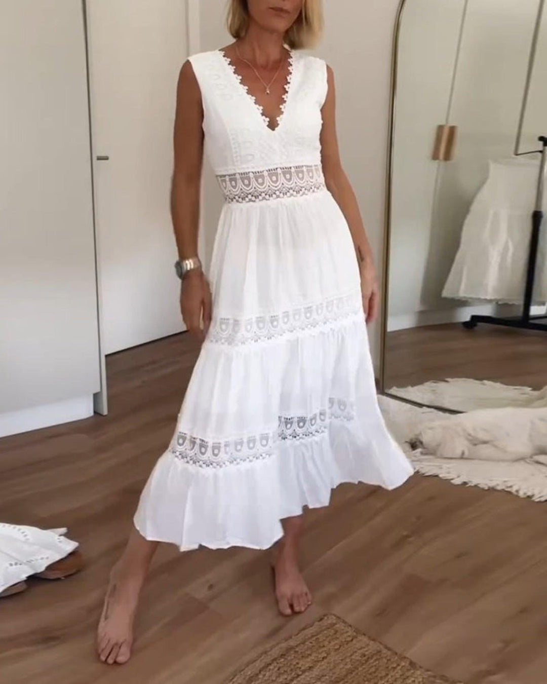 Julia | Women's Boho Sleeveless V Neck Midi Dress