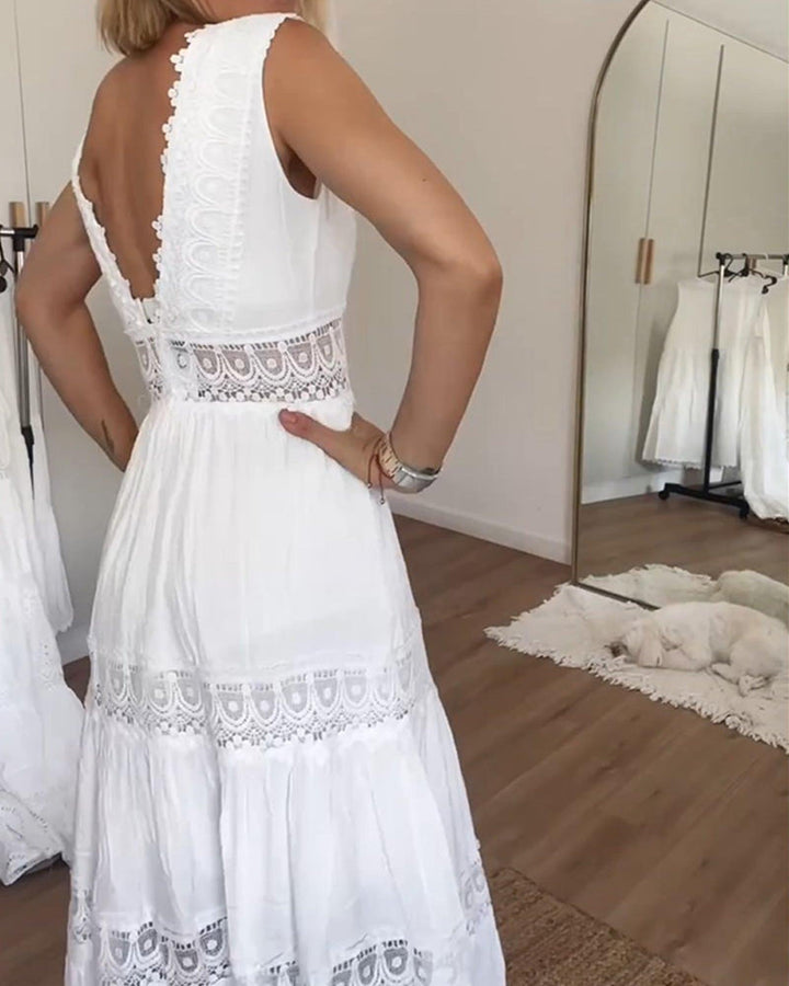 Julia | Women's Boho Sleeveless V Neck Midi Dress