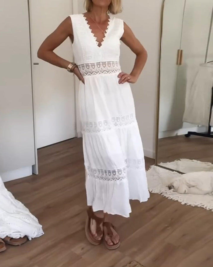 Julia | Women's Boho Sleeveless V Neck Midi Dress
