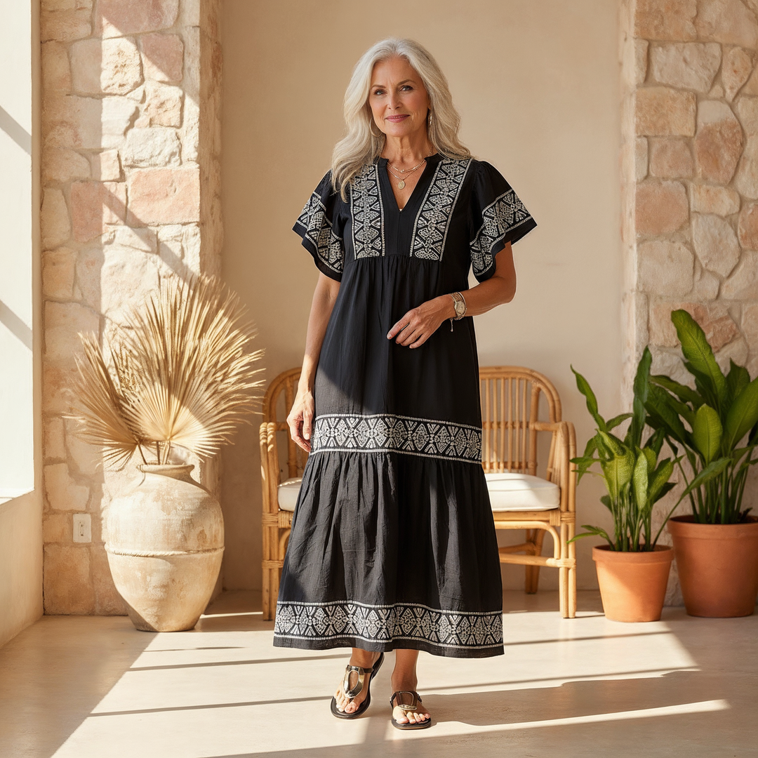Katherine | Women's Boho Embroidered V Neck Flowy Dress