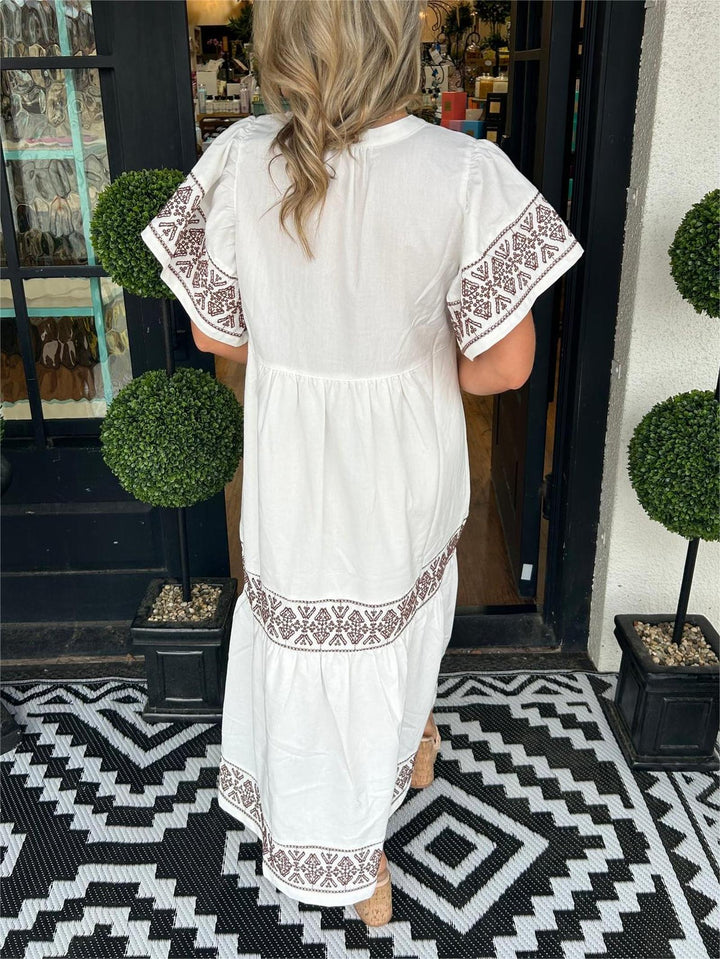 Katherine | Women's Boho Embroidered V Neck Flowy Dress