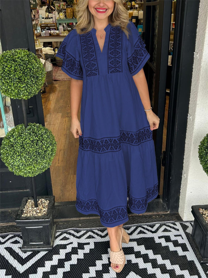 Katherine | Women's Boho Embroidered V Neck Flowy Dress
