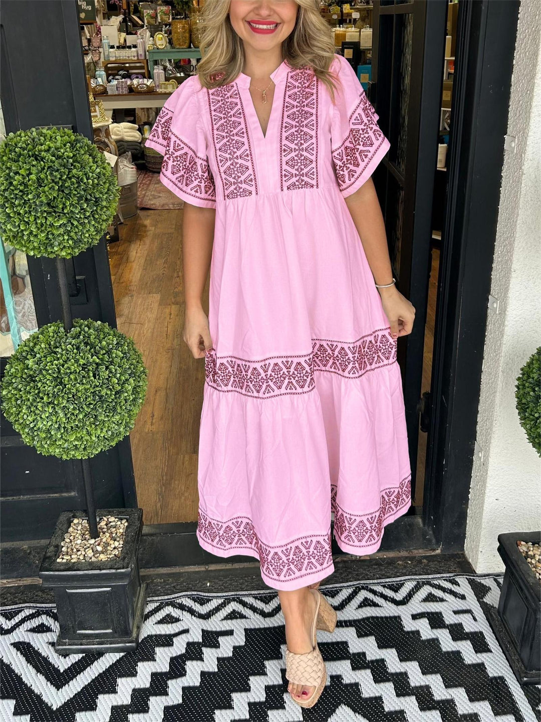 Katherine | Women's Boho Embroidered V Neck Flowy Dress