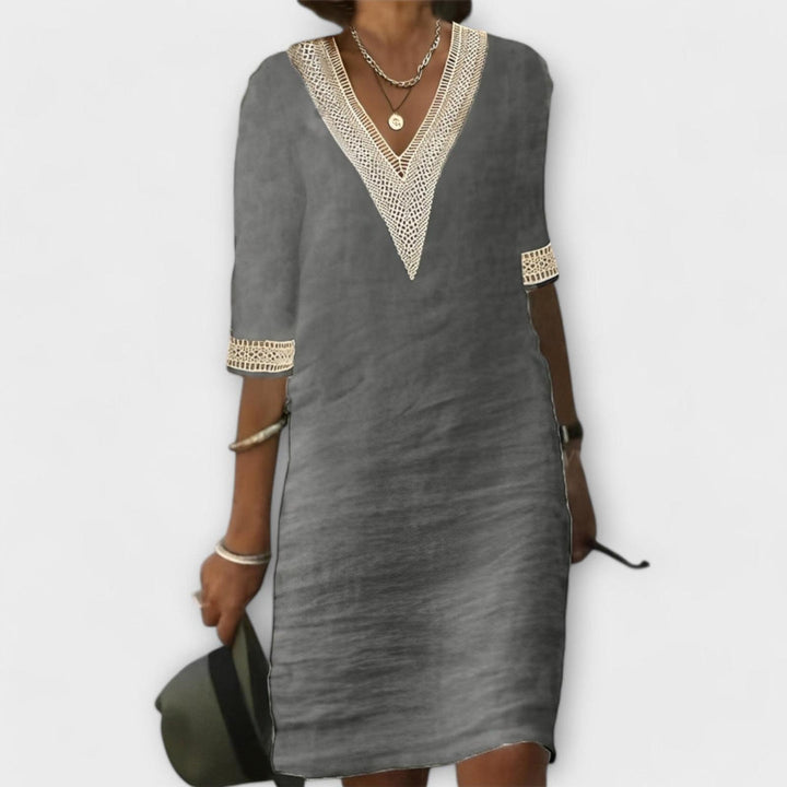 Kayla | Women's Boho V Neck Lace Trim Relaxed Dress