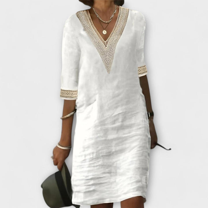 Kayla | Women's Boho V Neck Lace Trim Relaxed Dress