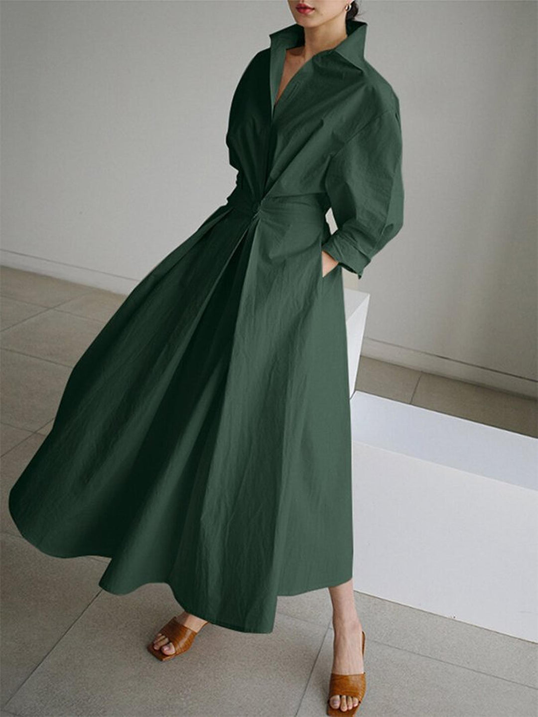 Lauren | Women's Summer Midi Long Sleeve Shirt Dress