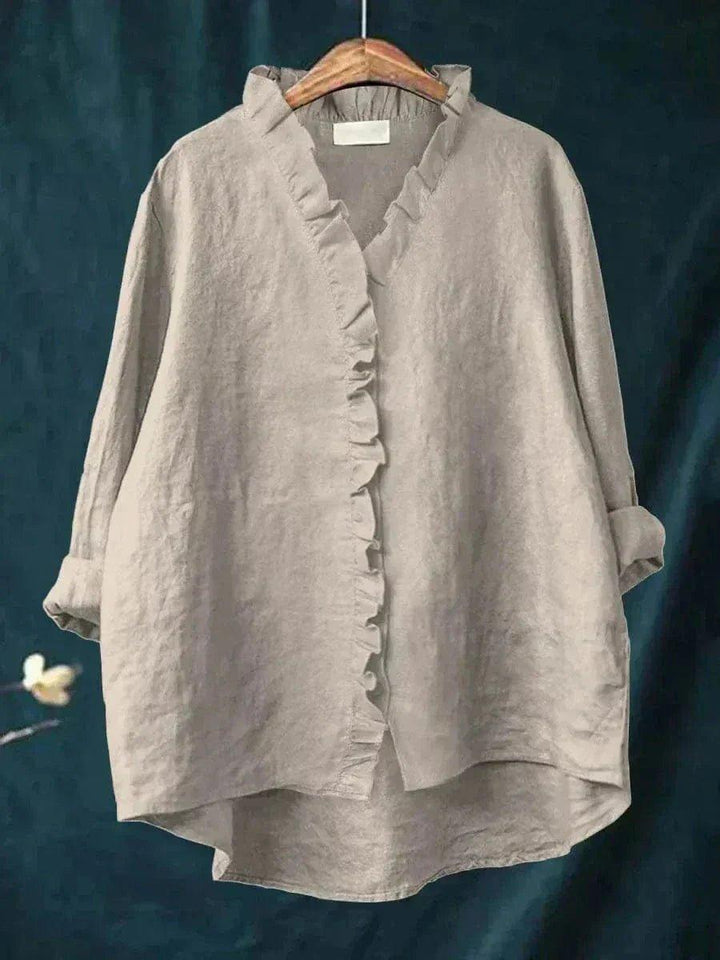 Layla | Linen Ruffle Blouse Relaxed Fit Cotton Blend Summer