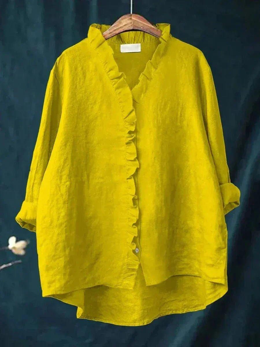 Layla | Linen Ruffle Blouse Relaxed Fit Cotton Blend Summer