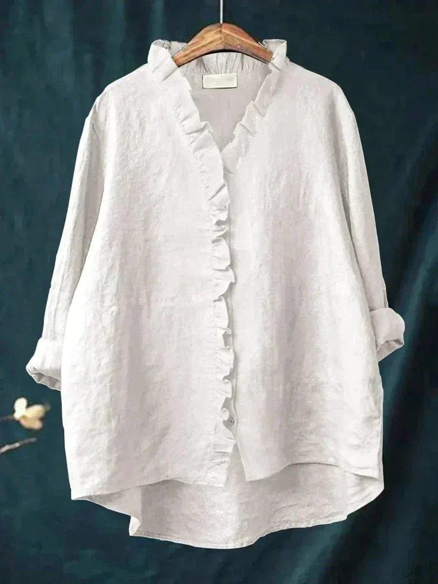 Layla | Linen Ruffle Blouse Relaxed Fit Cotton Blend Summer