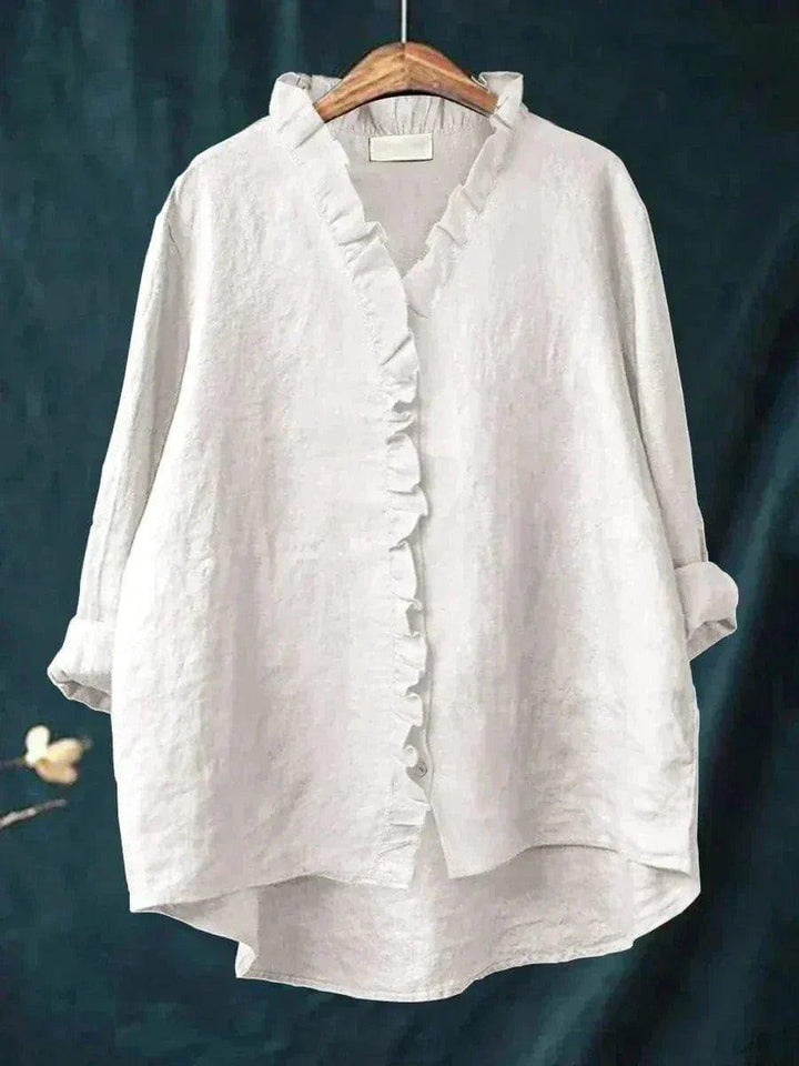Layla | Linen Ruffle Blouse Relaxed Fit Cotton Blend Summer