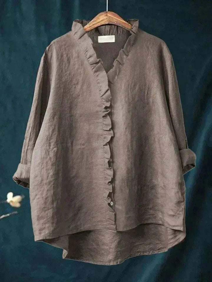 Layla | Linen Ruffle Blouse Relaxed Fit Cotton Blend Summer