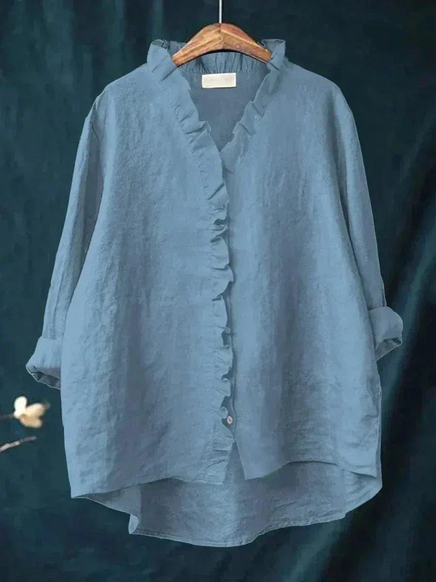 Layla | Linen Ruffle Blouse Relaxed Fit Cotton Blend Summer