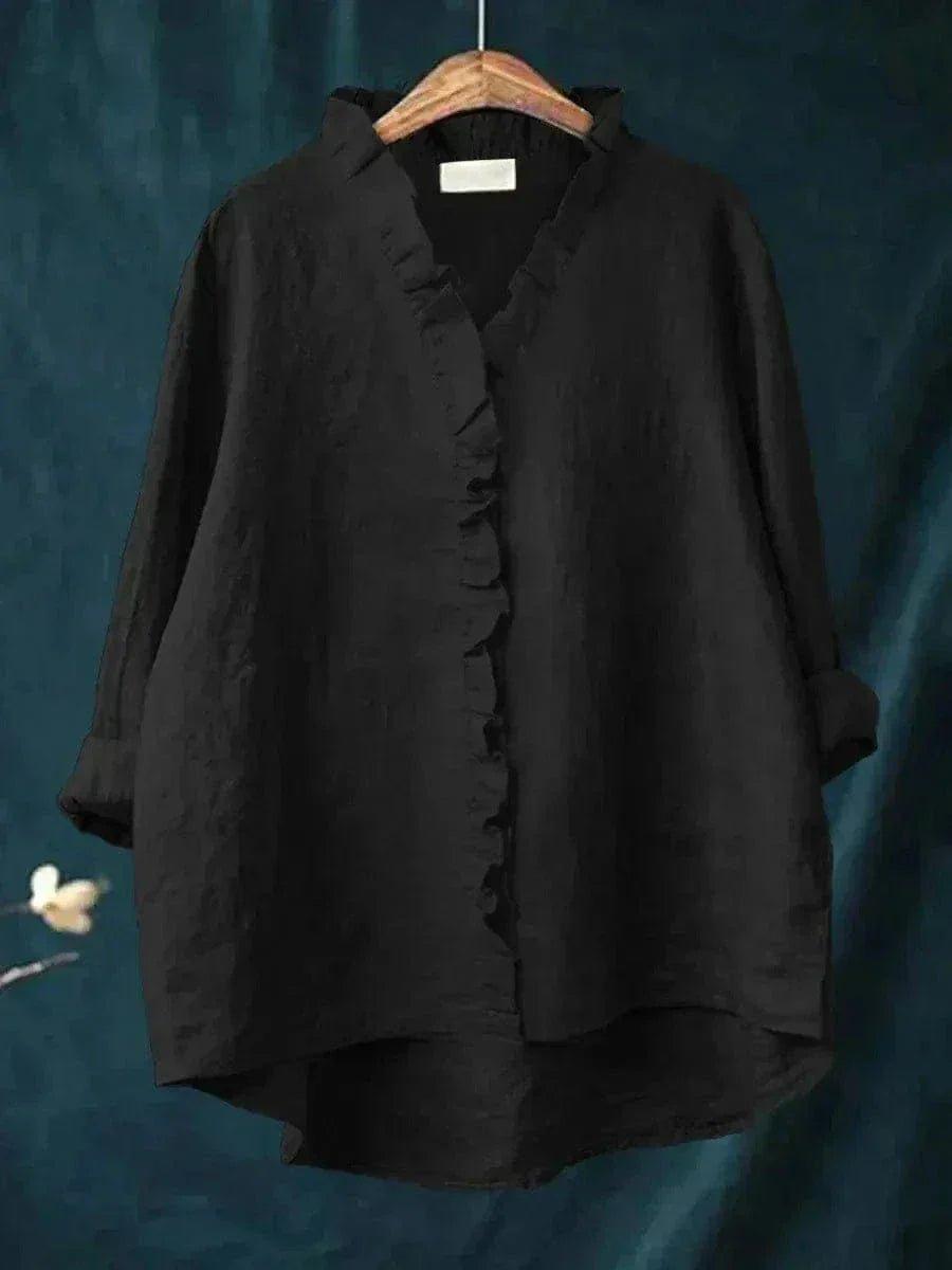 Layla | Linen Ruffle Blouse Relaxed Fit Cotton Blend Summer