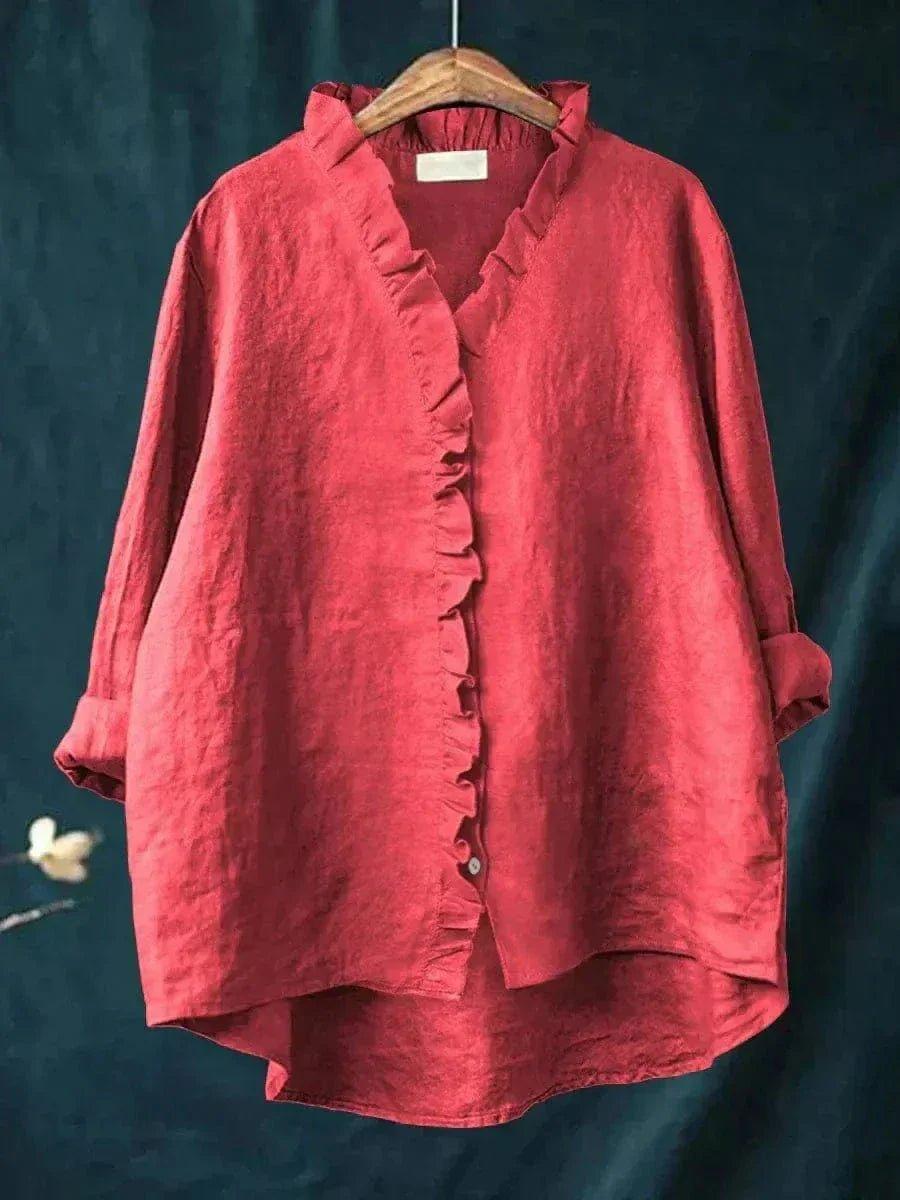 Layla | Linen Ruffle Blouse Relaxed Fit Cotton Blend Summer