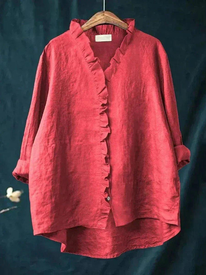 Layla | Linen Ruffle Blouse Relaxed Fit Cotton Blend Summer