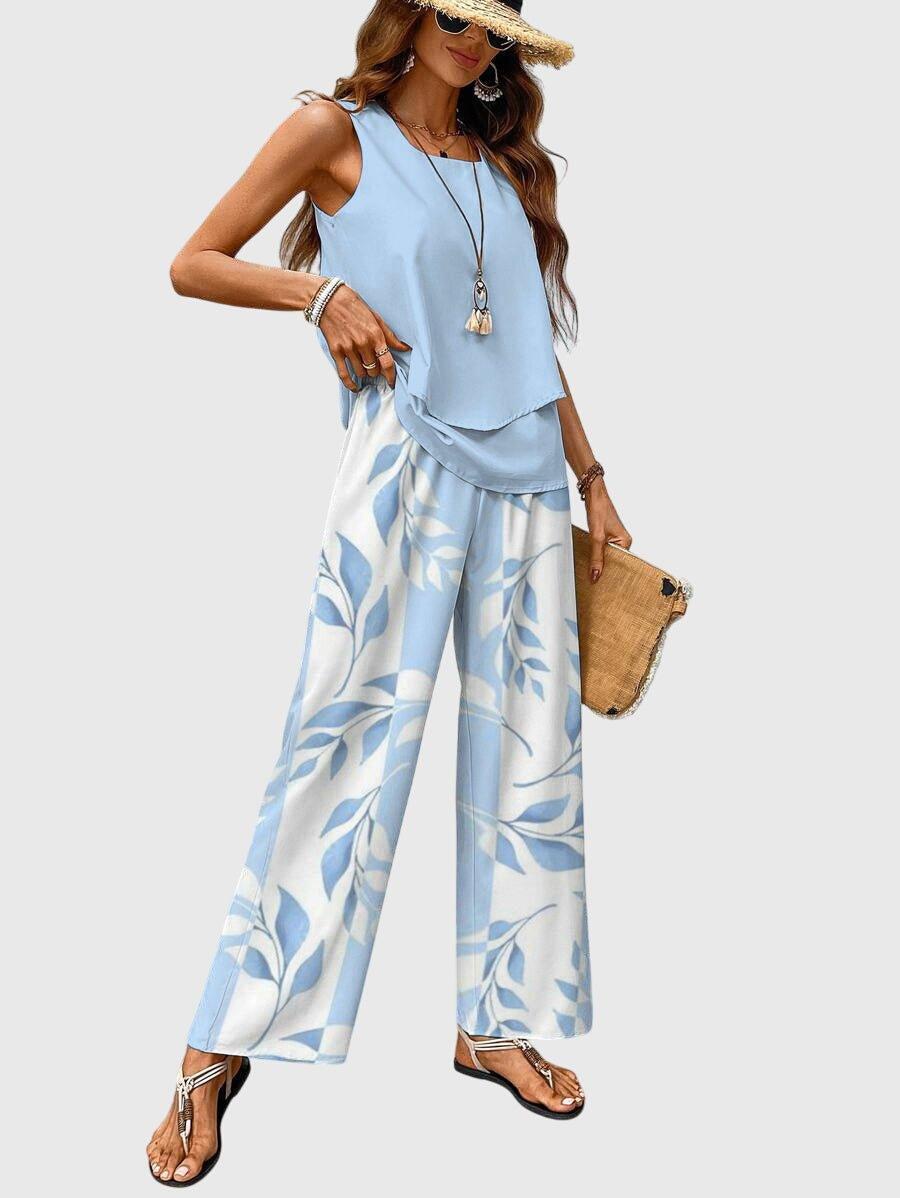 Layla | Linen Two Piece Set Wide Leg Pants Sleeveless Top