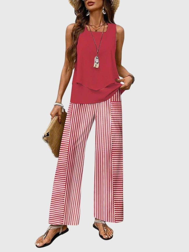 Layla | Linen Two Piece Set Wide Leg Pants Sleeveless Top