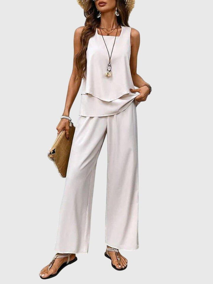 Layla | Linen Two Piece Set Wide Leg Pants Sleeveless Top
