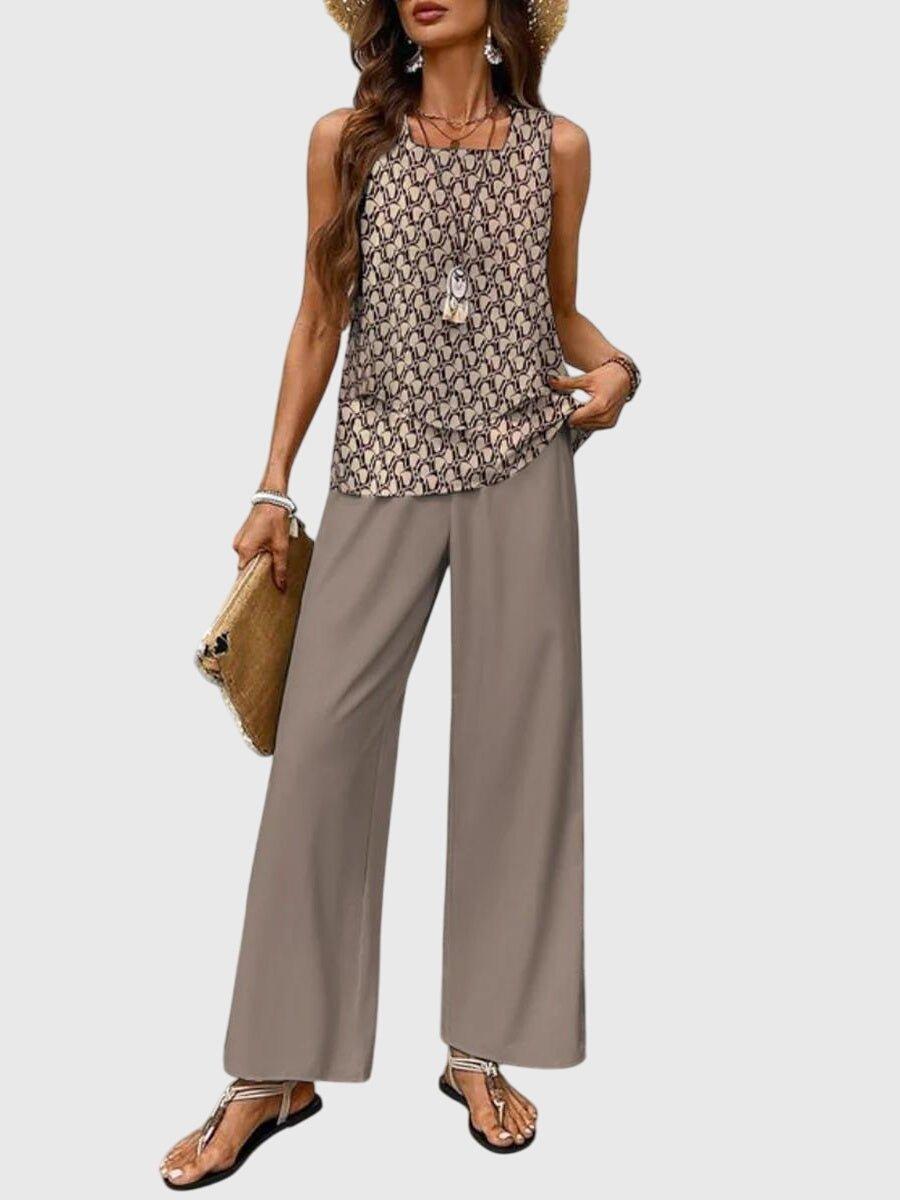 Layla | Linen Two Piece Set Wide Leg Pants Sleeveless Top