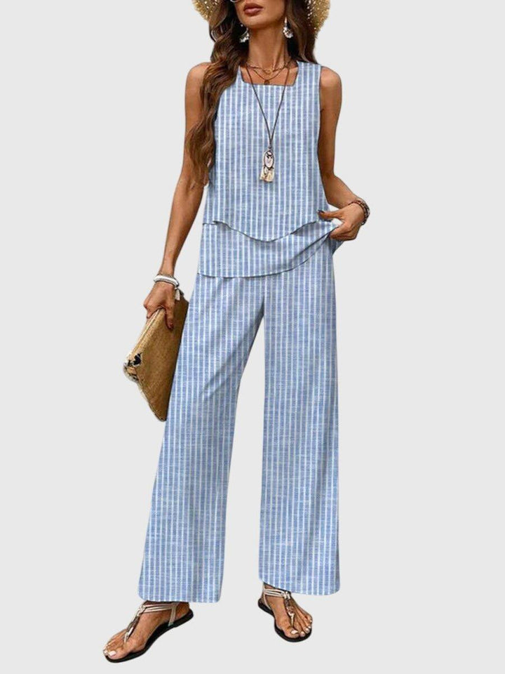 Layla | Linen Two Piece Set Wide Leg Pants Sleeveless Top