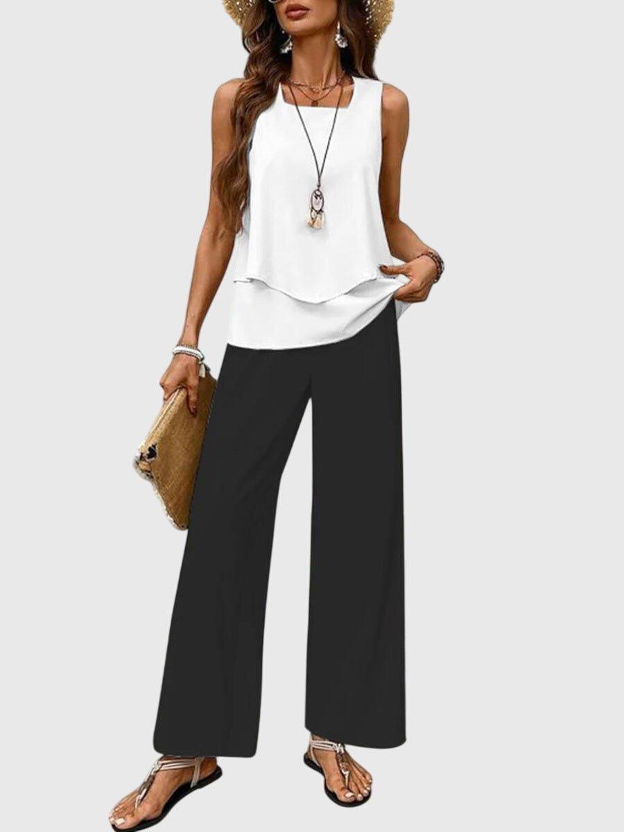 Layla | Linen Two Piece Set Wide Leg Pants Sleeveless Top